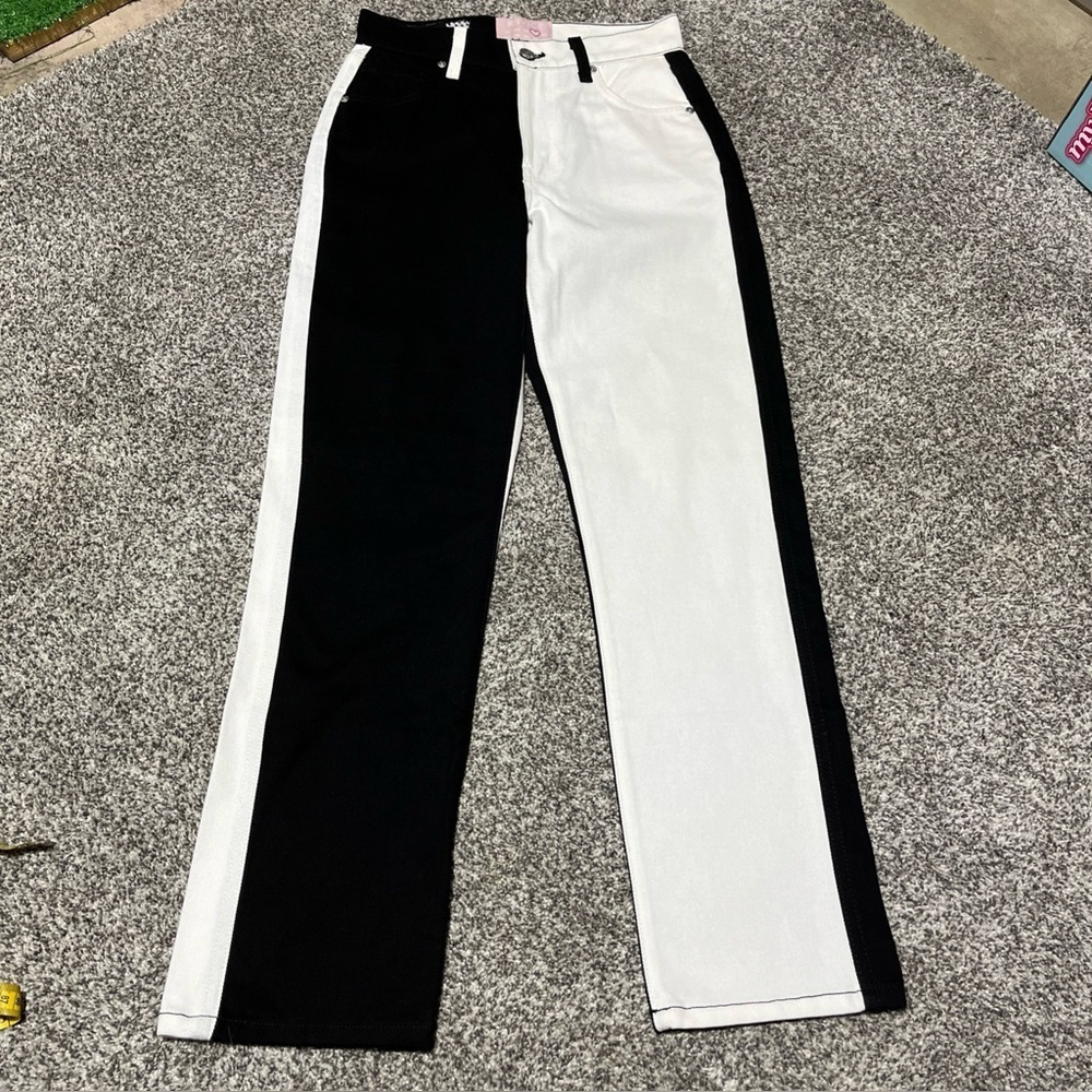 Revice Jeans Women 26 Half Black Half White Straight High Waist USA